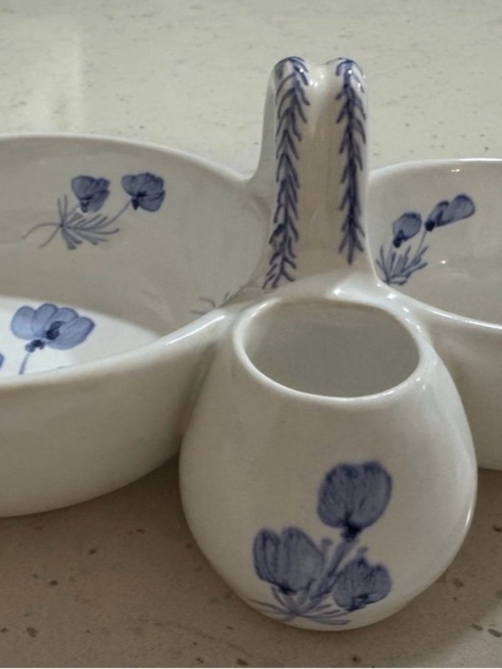 Blue Floral Ceramic Divided Serving Dish with Handle